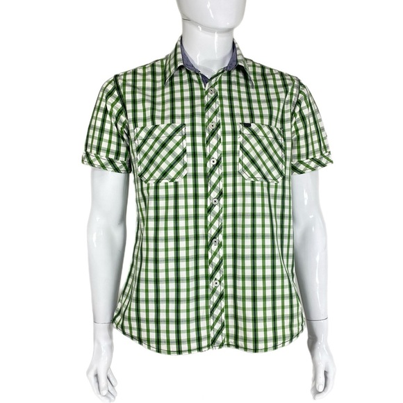 Pepe Jeans London Men’s Vintage Green Plaid Short Sleeve Button Down - Picture 1 of 7